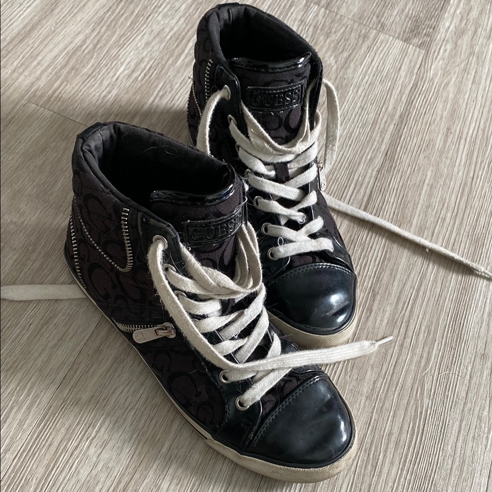 Guess Black High-Top Sneakers with Glossy Finish
